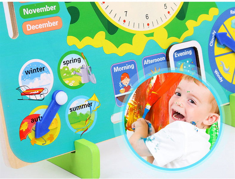 Montessori Wooden Weather Calendar Clock Educational Toy