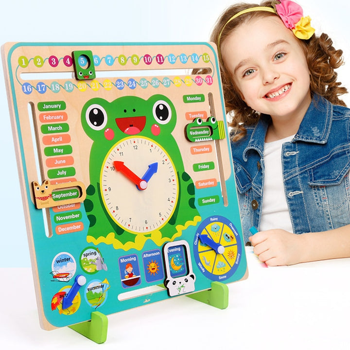 Montessori Wooden Weather Calendar Clock Educational Toy
