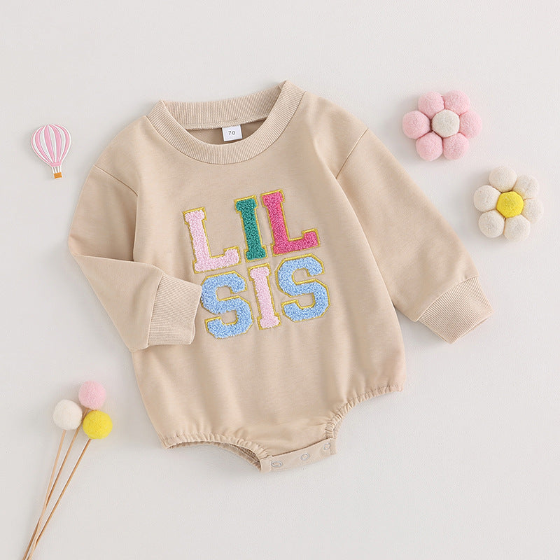 Girls' Alphabet Embroidery Long-Sleeve Baby Romper Jumpsuit