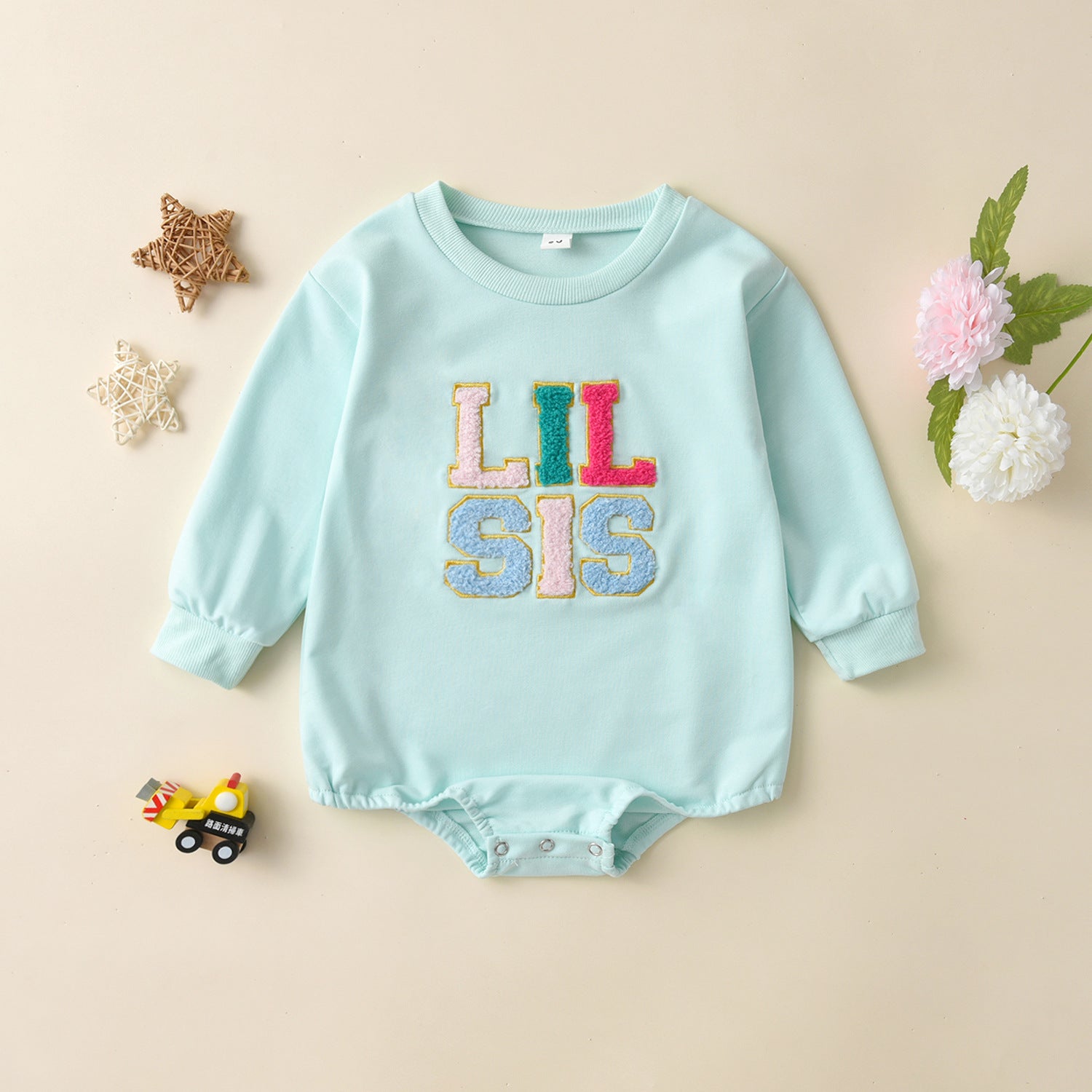 Girls' Alphabet Embroidery Long-Sleeve Baby Romper Jumpsuit