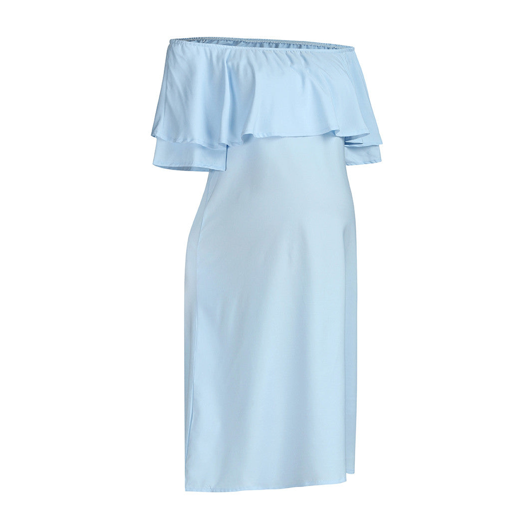 Maternity Dress with Shoulder Flounce