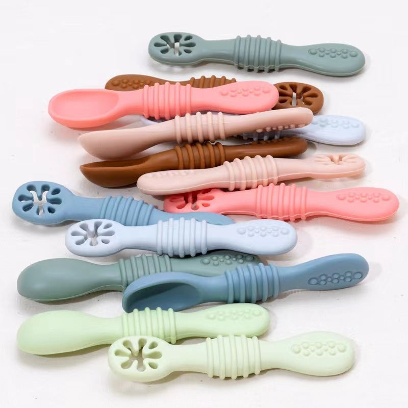 Baby Silicone Rice Paste Spoon Solid Food Tableware Suit