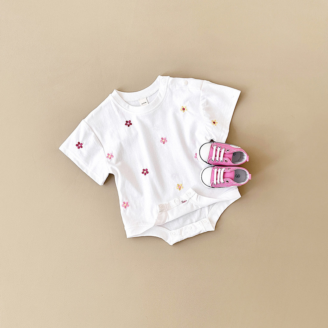 Girls' Floral Embroidery Casual Crew Neck Jumpsuit