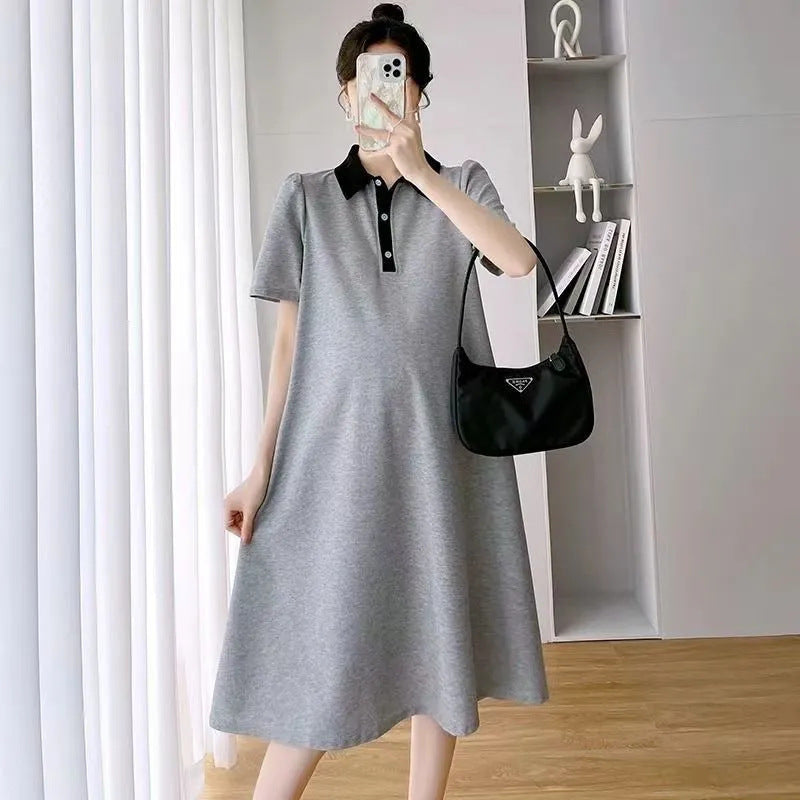 Summer Loose Polo Lapel Maternity Dress