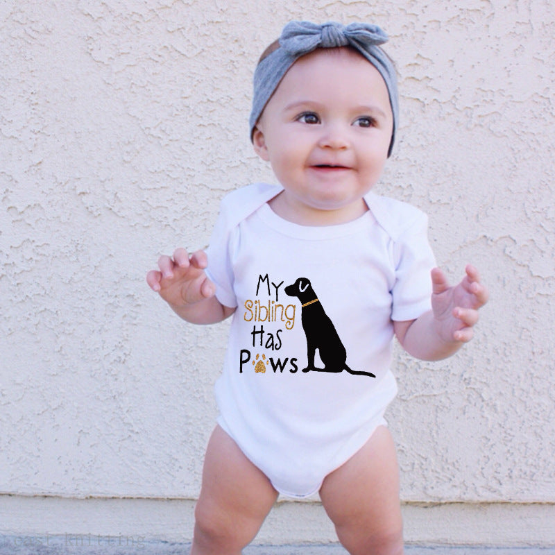 Printed Baby Romper, Pure Cotton One-Piece "My Sibling Has Paws"
