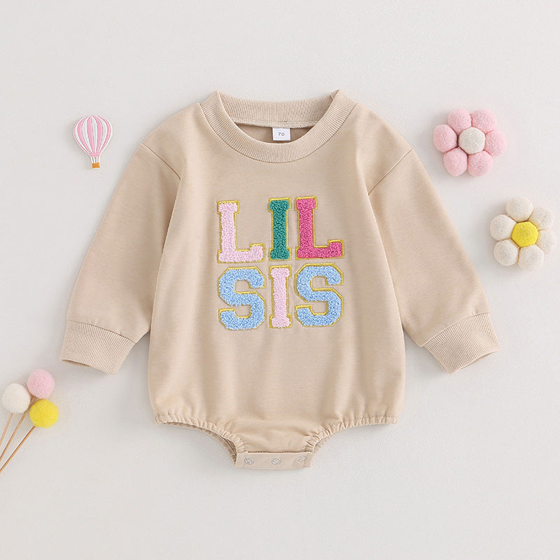 Girls' Alphabet Embroidery Long-Sleeve Baby Romper Jumpsuit