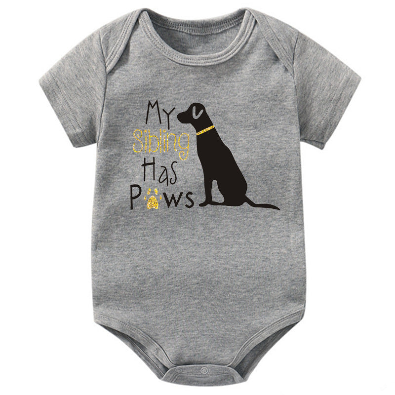 Printed Baby Romper, Pure Cotton One-Piece "My Sibling Has Paws"