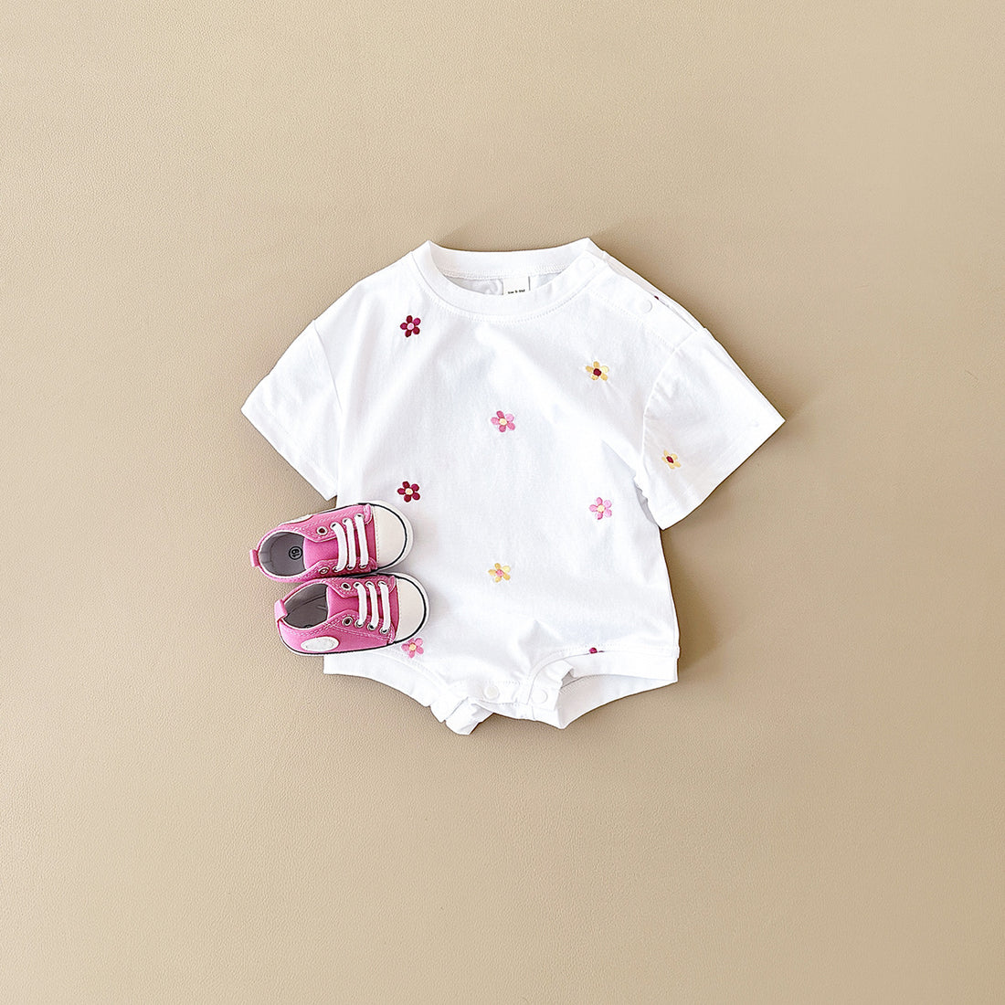 Girls' Floral Embroidery Casual Crew Neck Jumpsuit