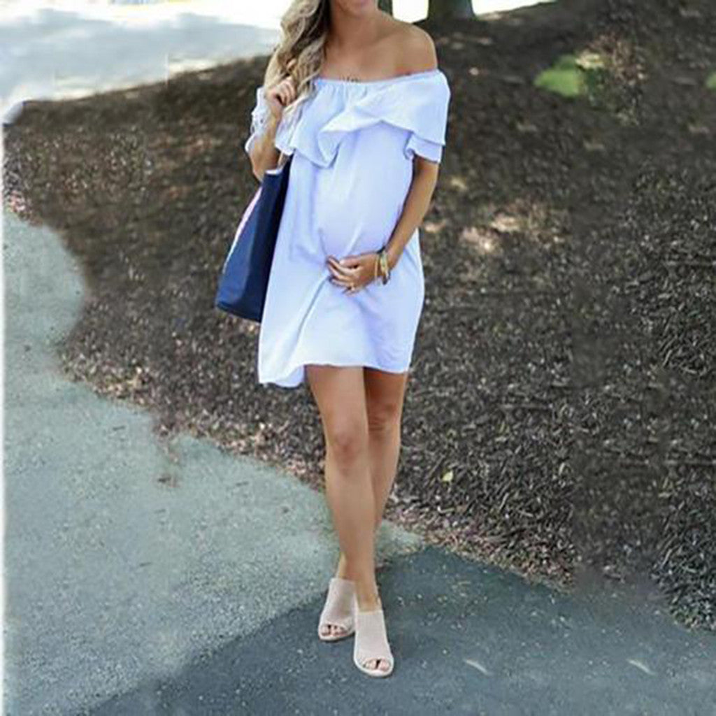 Maternity Dress with Shoulder Flounce
