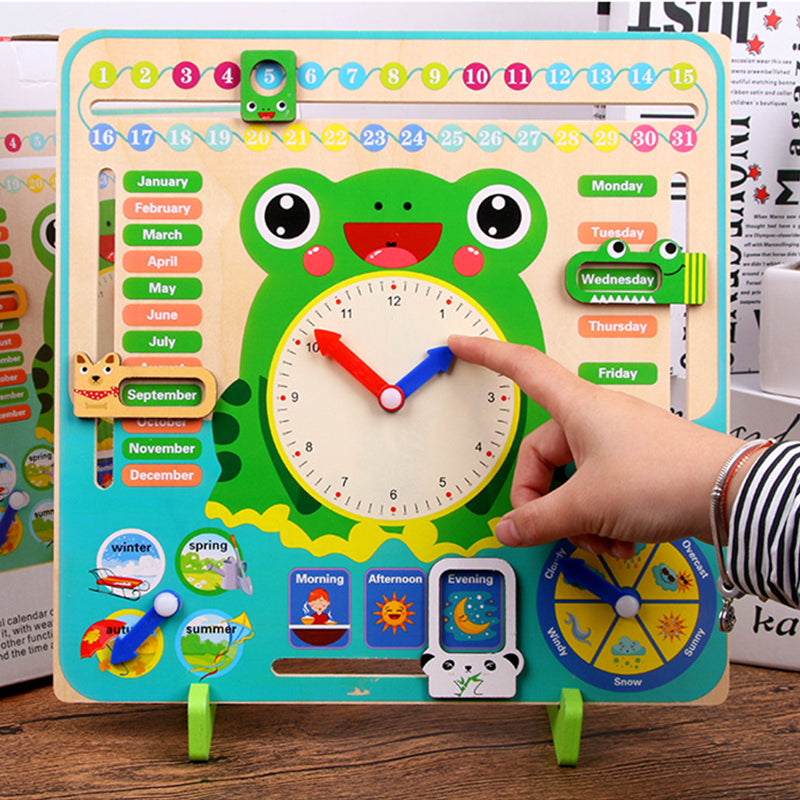 Montessori Wooden Weather Calendar Clock Educational Toy