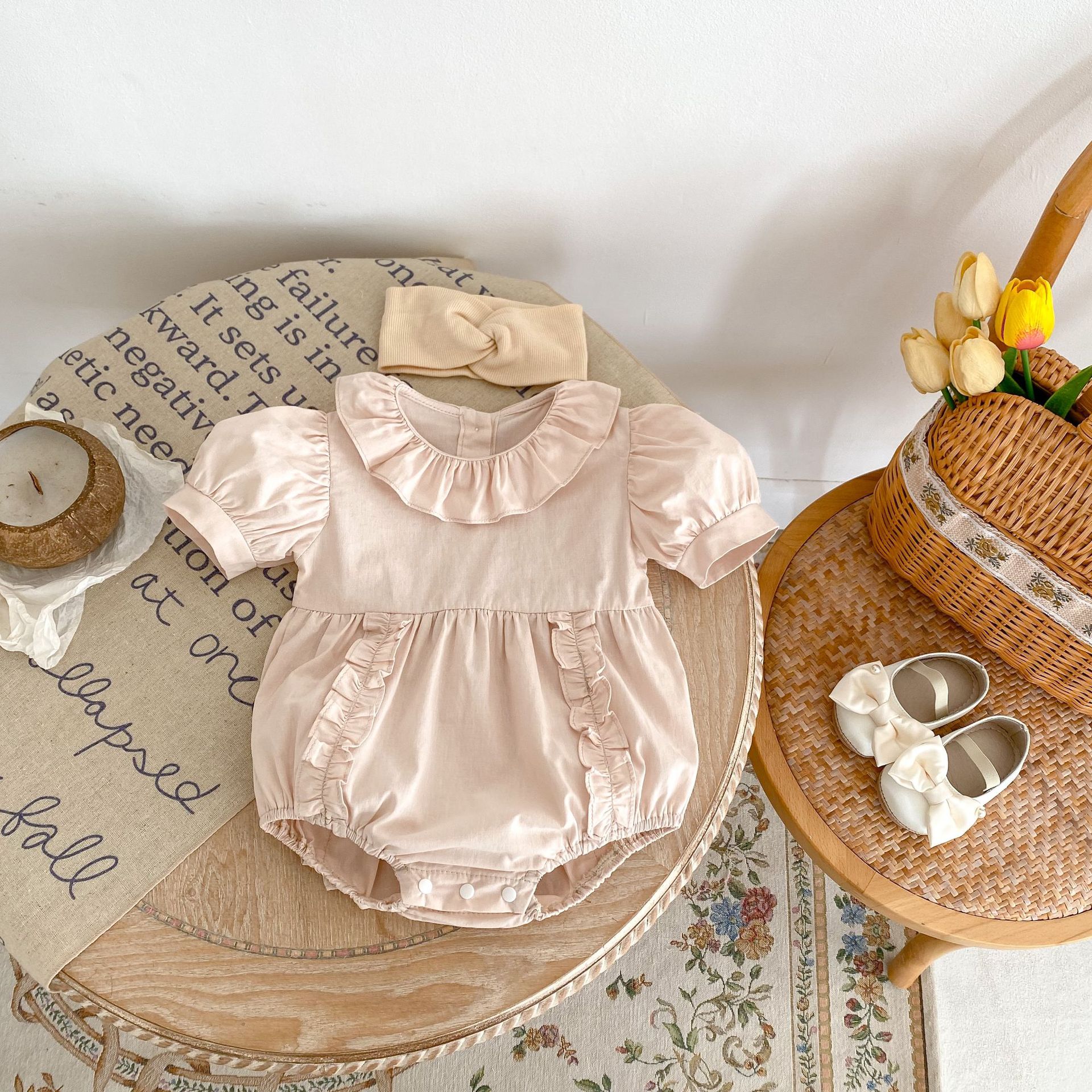 Summer Cotton Puff Sleeve Baby Girl Romper Onesie