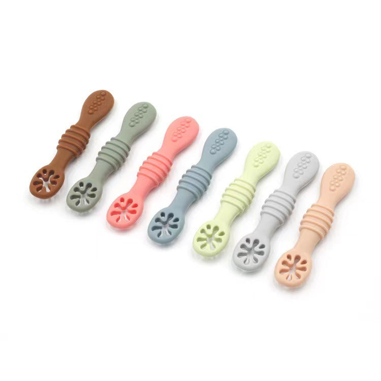 Baby Silicone Rice Paste Spoon Solid Food Tableware Suit