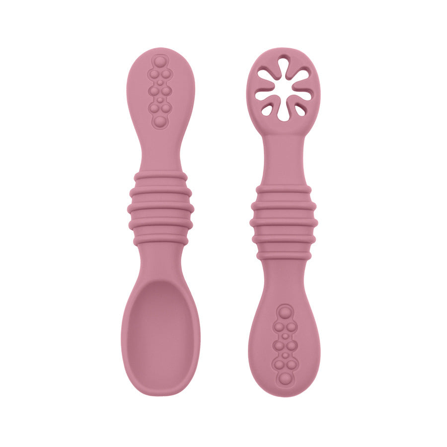Baby Silicone Rice Paste Spoon Solid Food Tableware Suit