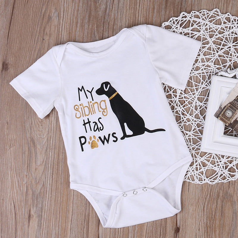 Printed Baby Romper, Pure Cotton One-Piece "My Sibling Has Paws"