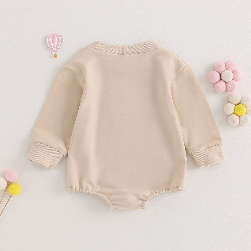 Girls' Alphabet Embroidery Long-Sleeve Baby Romper Jumpsuit