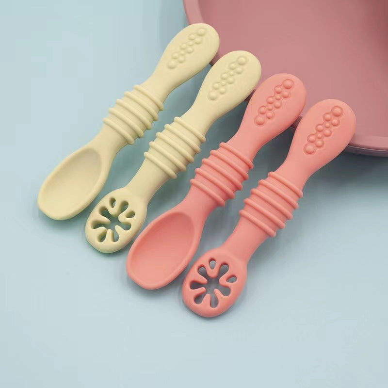 Baby Silicone Rice Paste Spoon Solid Food Tableware Suit