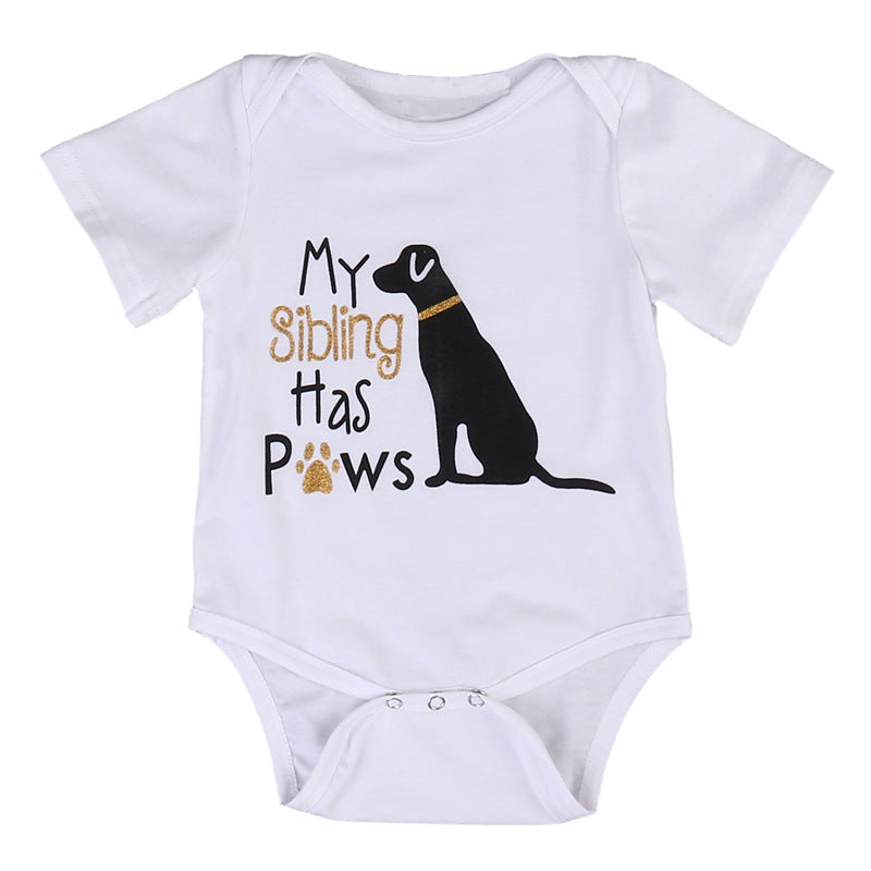 Printed Baby Romper, Pure Cotton One-Piece "My Sibling Has Paws"