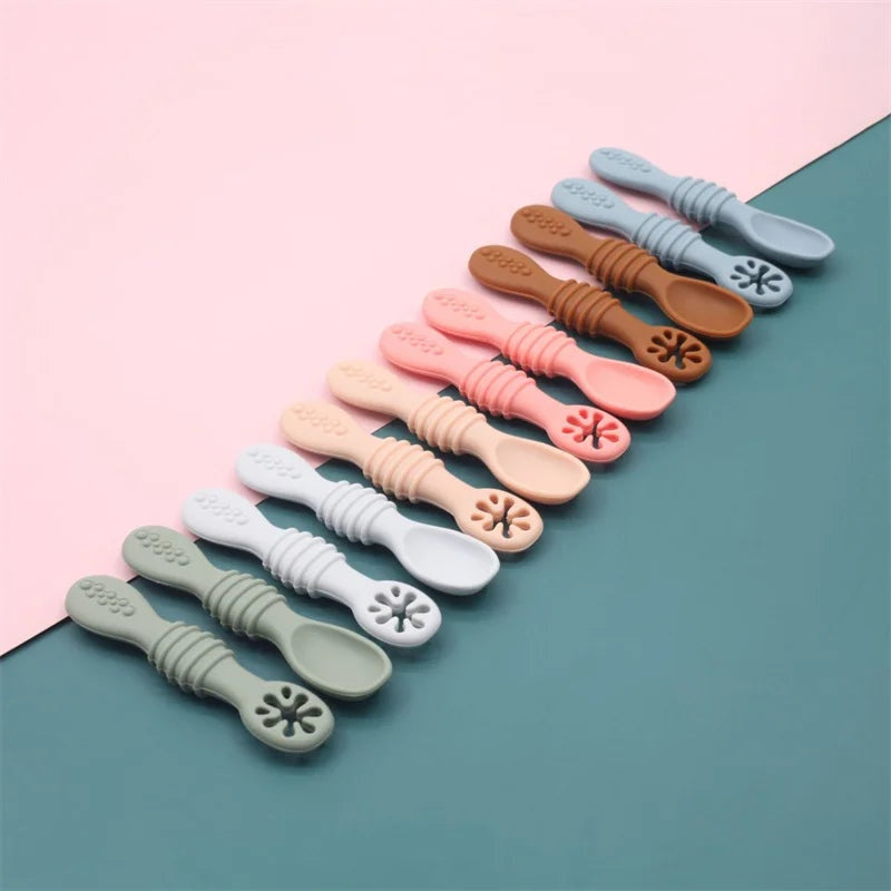 Baby Silicone Rice Paste Spoon Solid Food Tableware Suit