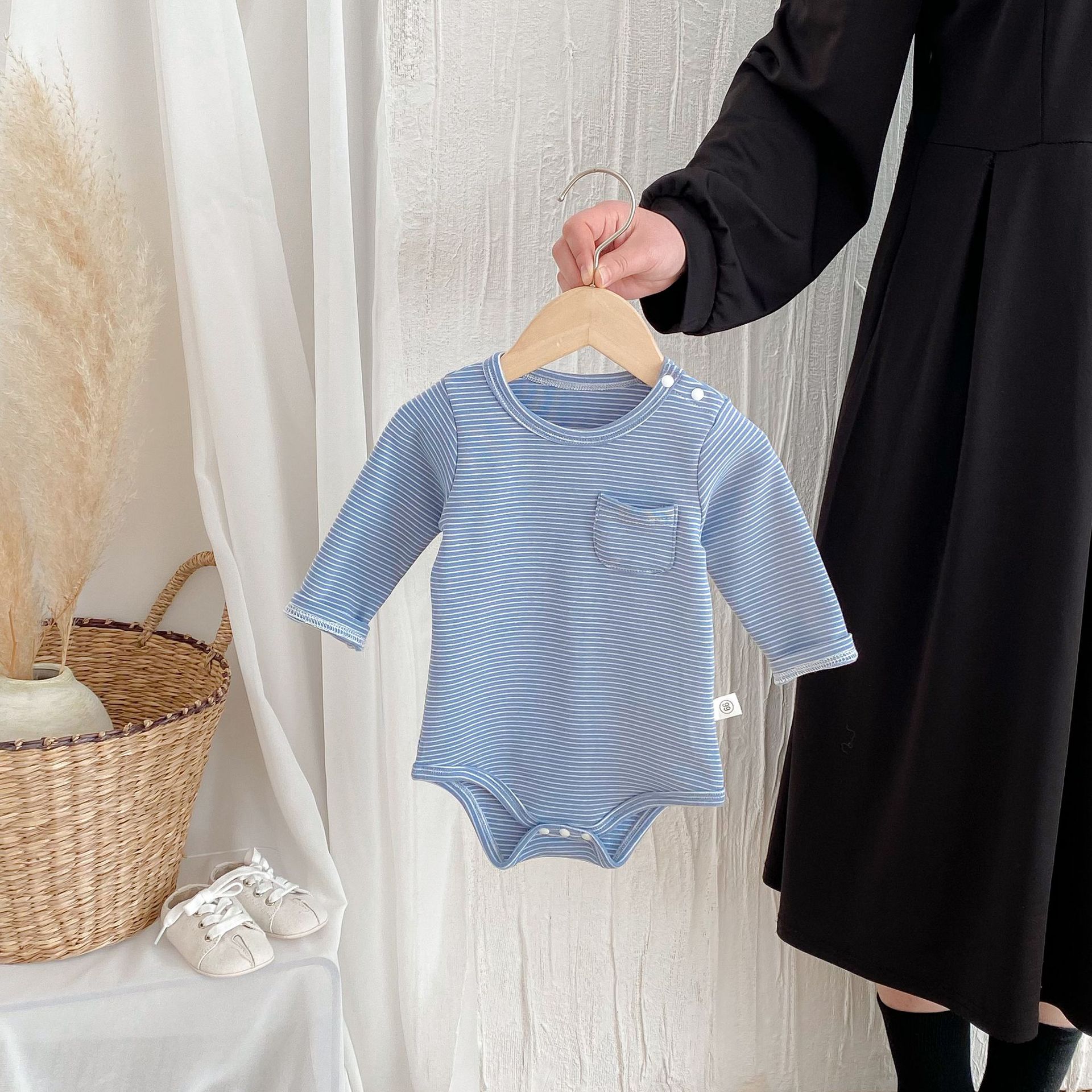 Striped Triangle Rompers Male And Female Baby Long Sleeve Jumpsuit