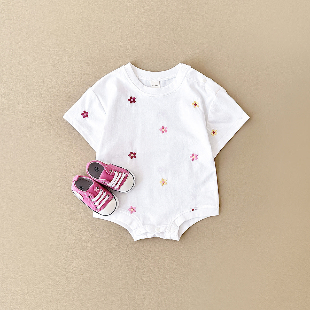 Girls' Floral Embroidery Casual Crew Neck Jumpsuit