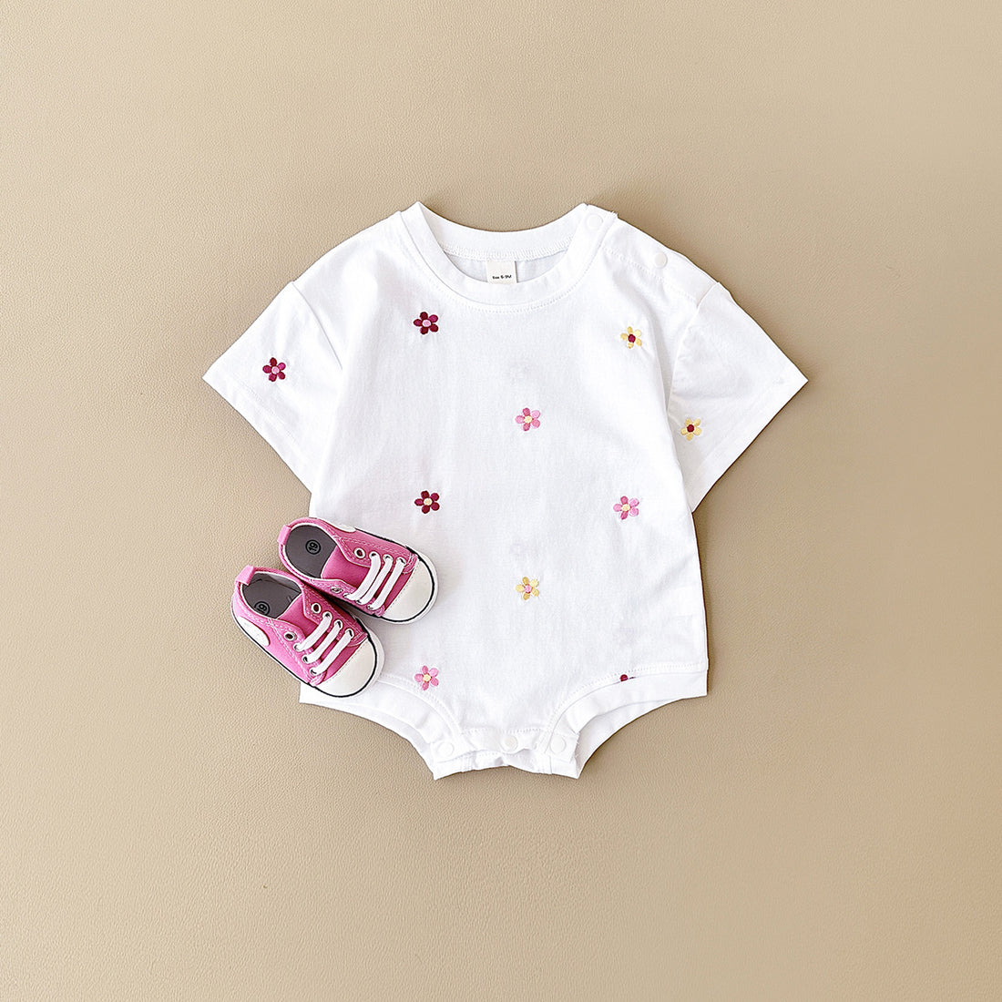 Girls' Floral Embroidery Casual Crew Neck Jumpsuit