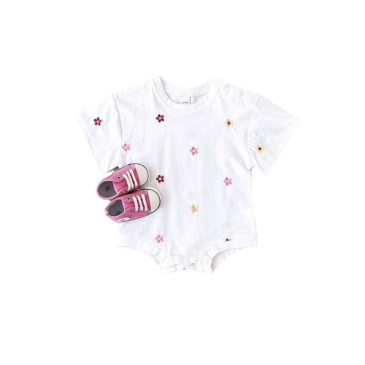 Girls' Floral Embroidery Casual Crew Neck Jumpsuit