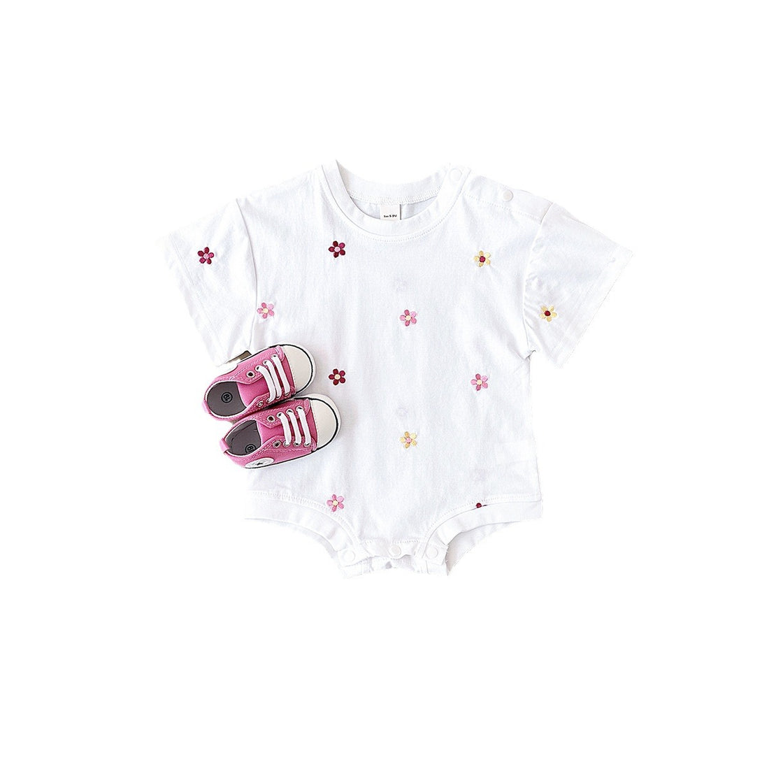 Girls' Floral Embroidery Casual Crew Neck Jumpsuit
