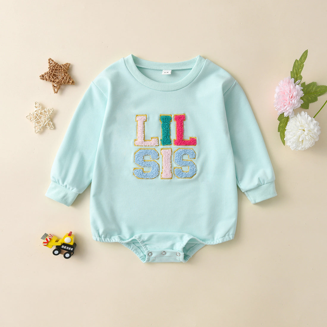 Girls' Alphabet Embroidery Long-Sleeve Baby Romper Jumpsuit