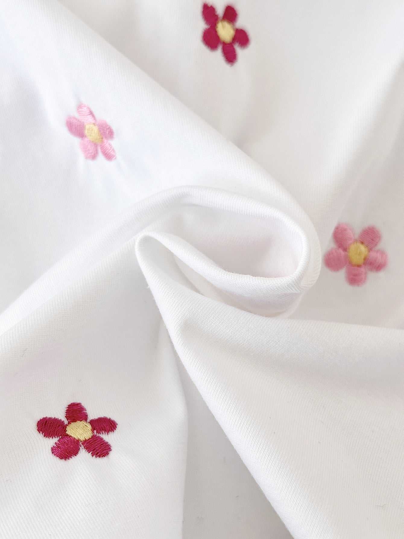 Girls' Floral Embroidery Casual Crew Neck Jumpsuit