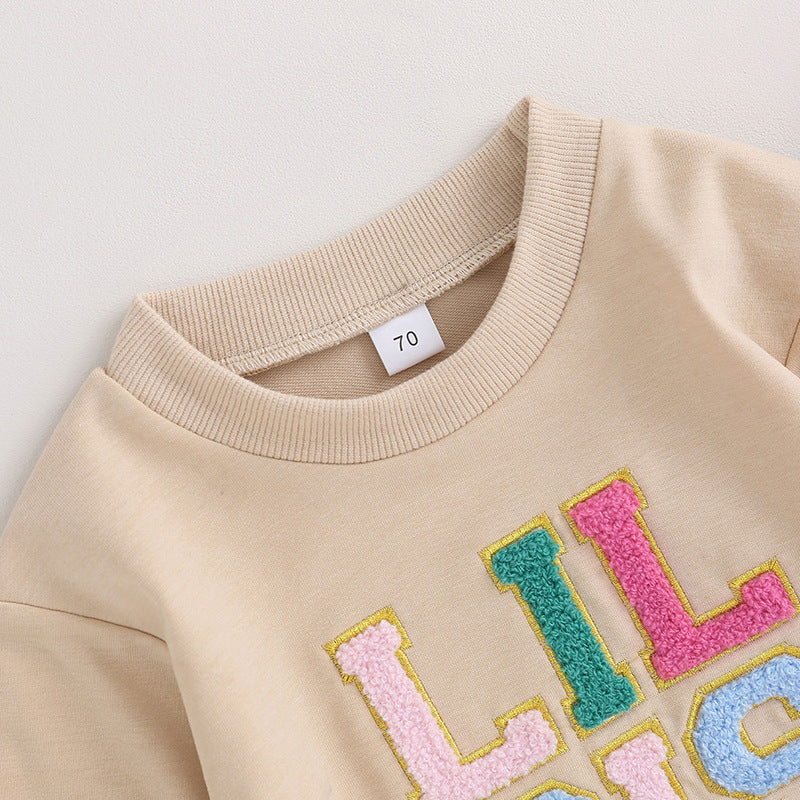 Girls' Alphabet Embroidery Long-Sleeve Baby Romper Jumpsuit