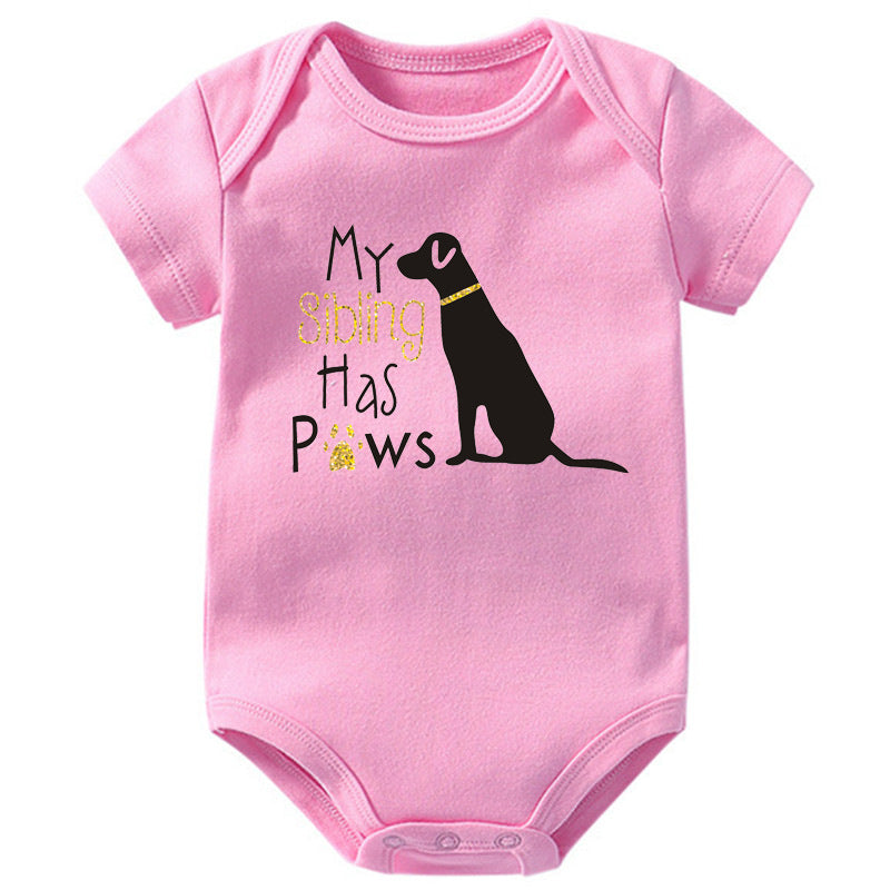 Printed Baby Romper, Pure Cotton One-Piece "My Sibling Has Paws"
