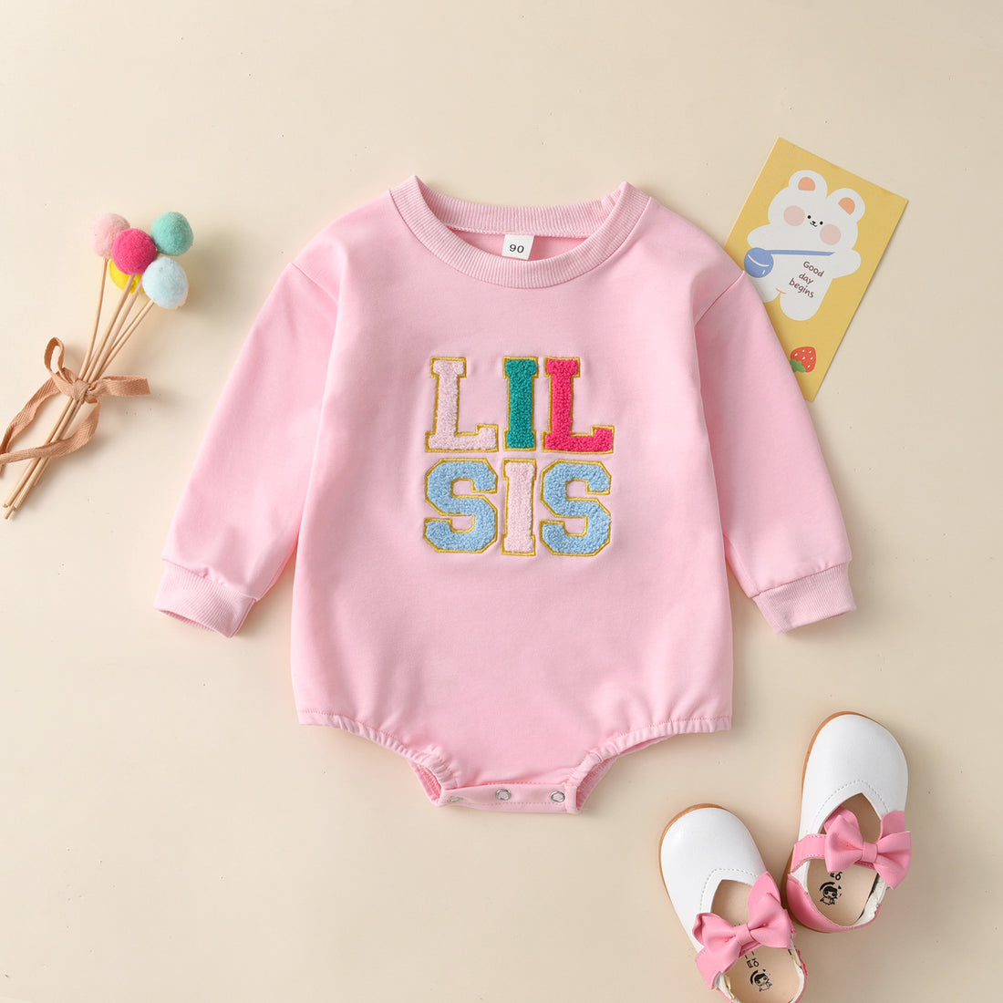 Girls' Alphabet Embroidery Long-Sleeve Baby Romper Jumpsuit
